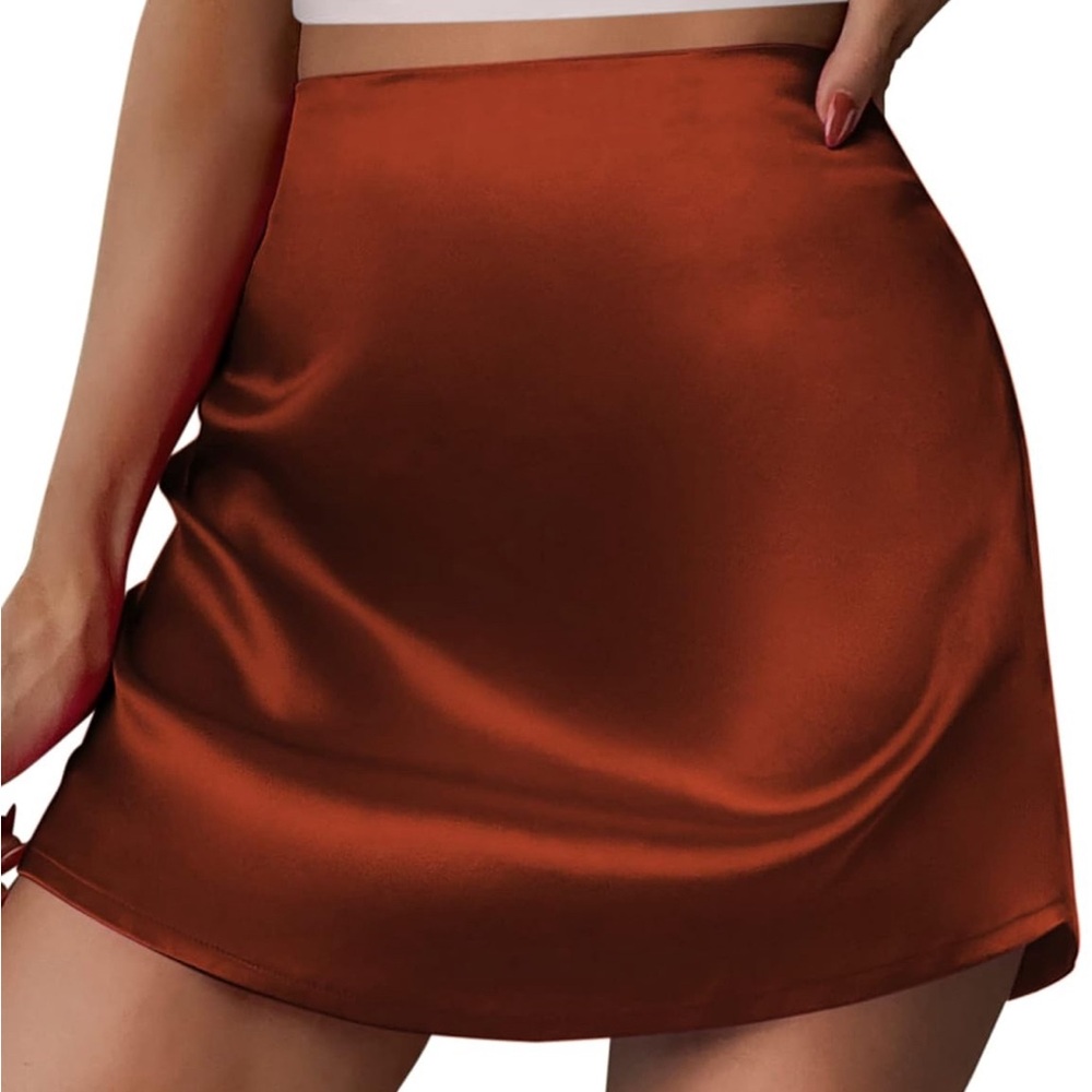 Satin Mini Skirt in Rust Orange
